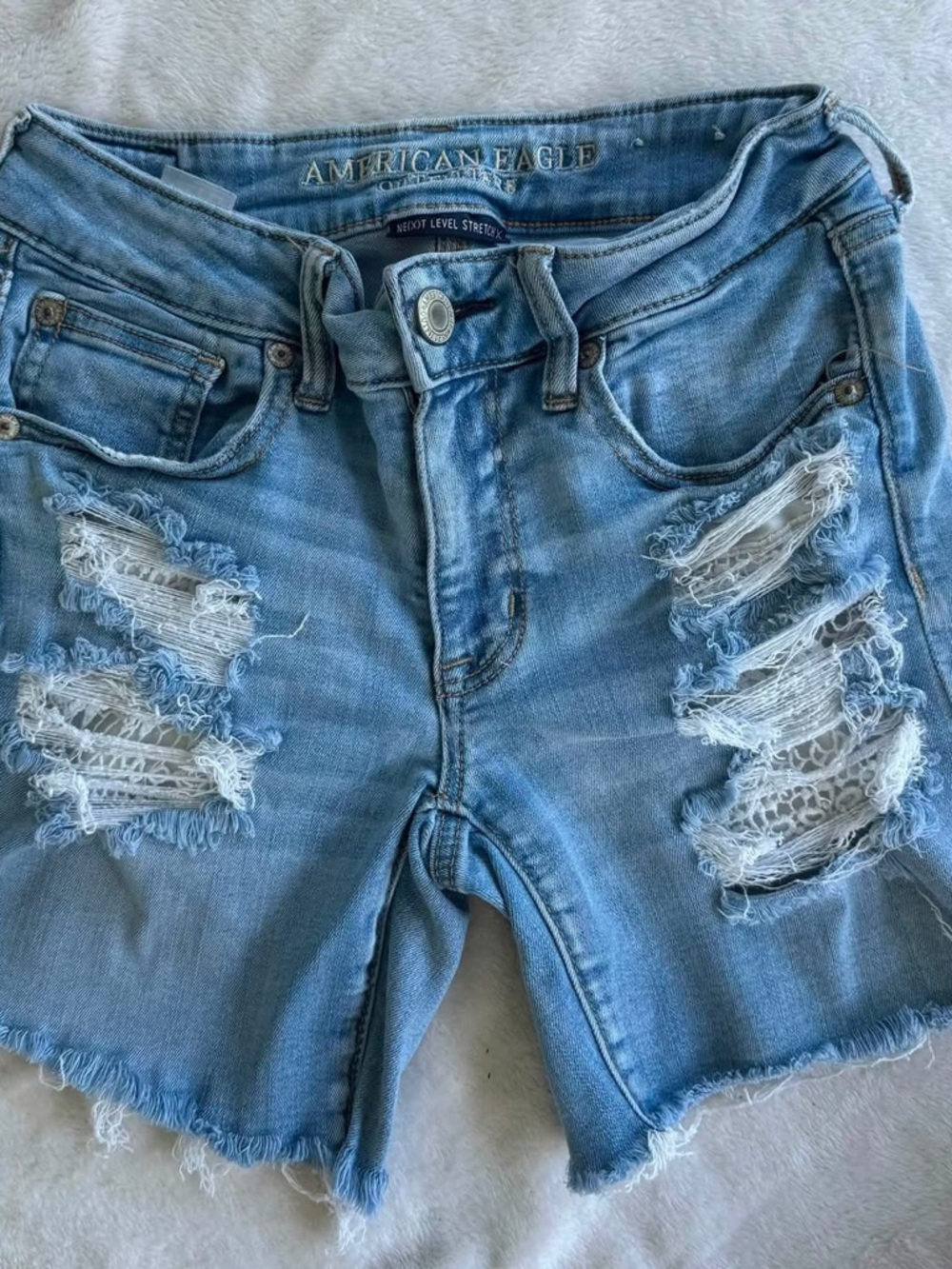 American Eagle Outfitters Light Wash Distressed High-Rise Denim Shorts